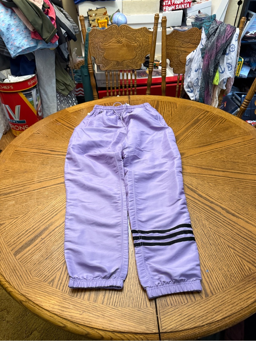 adidas Lavender Track Pants with Black Stripes
